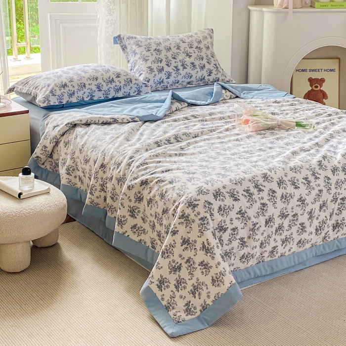 91家纺网 家纺一手货源 找家纺 左右家纺 2025新款A类双层纱大豆夏凉被 云水兰