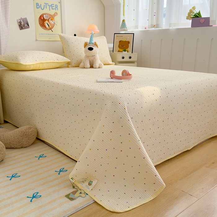 91家纺网 家纺一手货源 找家纺 赫梵茜 2025新款有氧针织双层纱单床盖床盖三件套床盖四件套 奶油波波