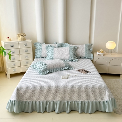 91家纺网 家纺一手货源 找家纺 晨晨 2025春夏新款针织双层纱韩版床盖四件套 安琪拉兔