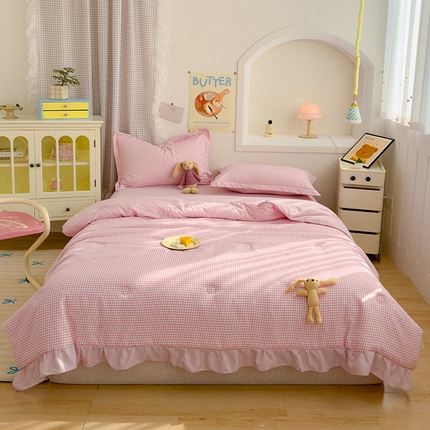 91家纺网 家纺一手货源 找家纺 （总）默忆 2025新款水洗棉双层纱花边夏被夏凉被空调被被子被芯