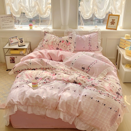 91家纺网 家纺一手货源 找家纺 （总）浩诚 2025新款洛丽塔纯棉花边款四件套