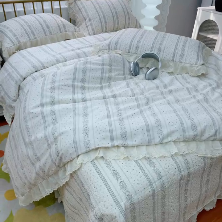 91家纺网 家纺一手货源 找家纺 暖居 2025春夏款高温砂洗棉花床盖三件套被套四件套同款纯棉夏被空调被四季 布兰格