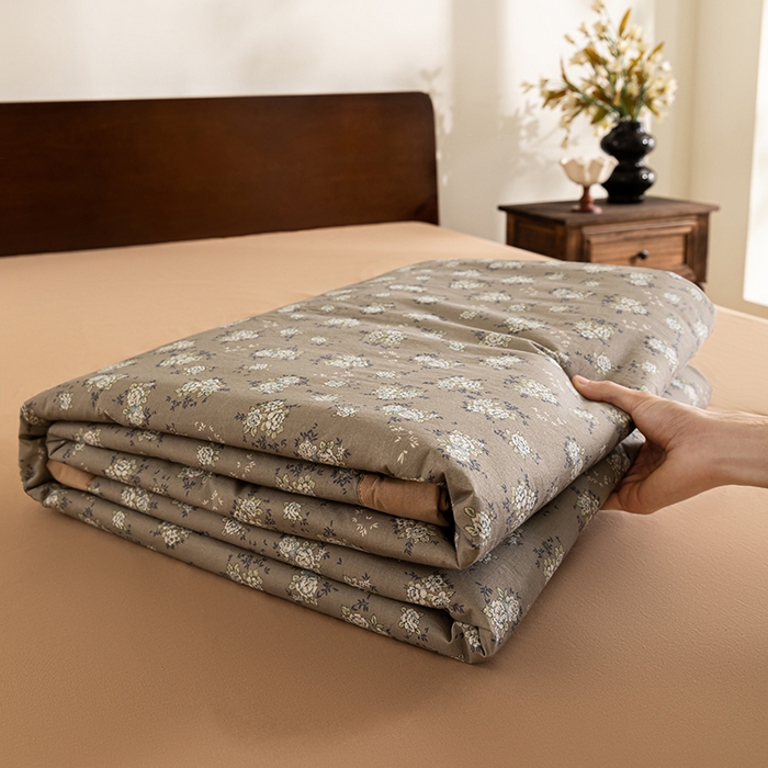 91家纺网 家纺一手货源 找家纺 吾诺 2025 全棉印花单层纱大豆夏被四件套夏凉被空调被子被芯全棉夏被 秘境花园