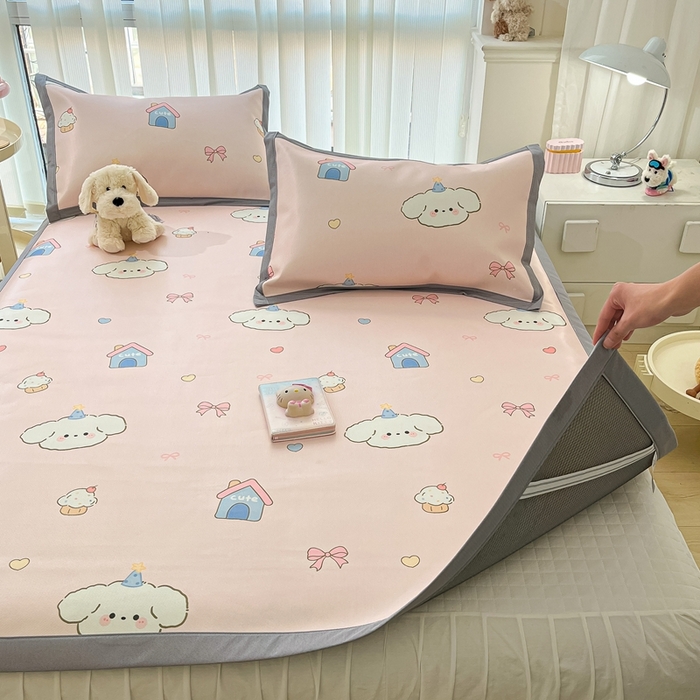 91家纺网 家纺一手货源 找家纺 川悦生活 2025新款600D立体宽边冰丝印花凉席 奶卷甜蜜日常