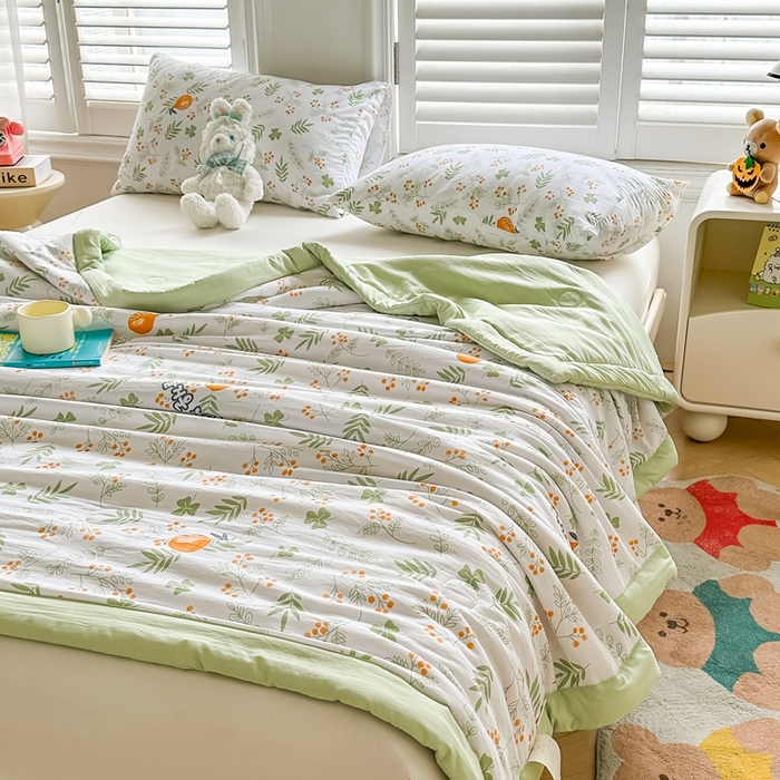 91家纺网 家纺一手货源 找家纺 爱屋及屋2025新款棉花夏被 清新绿意