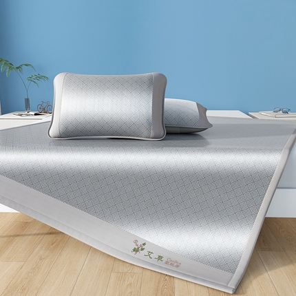 青雅席业 2025新款凉感艾草冰藤席凉席 饼干花-灰色