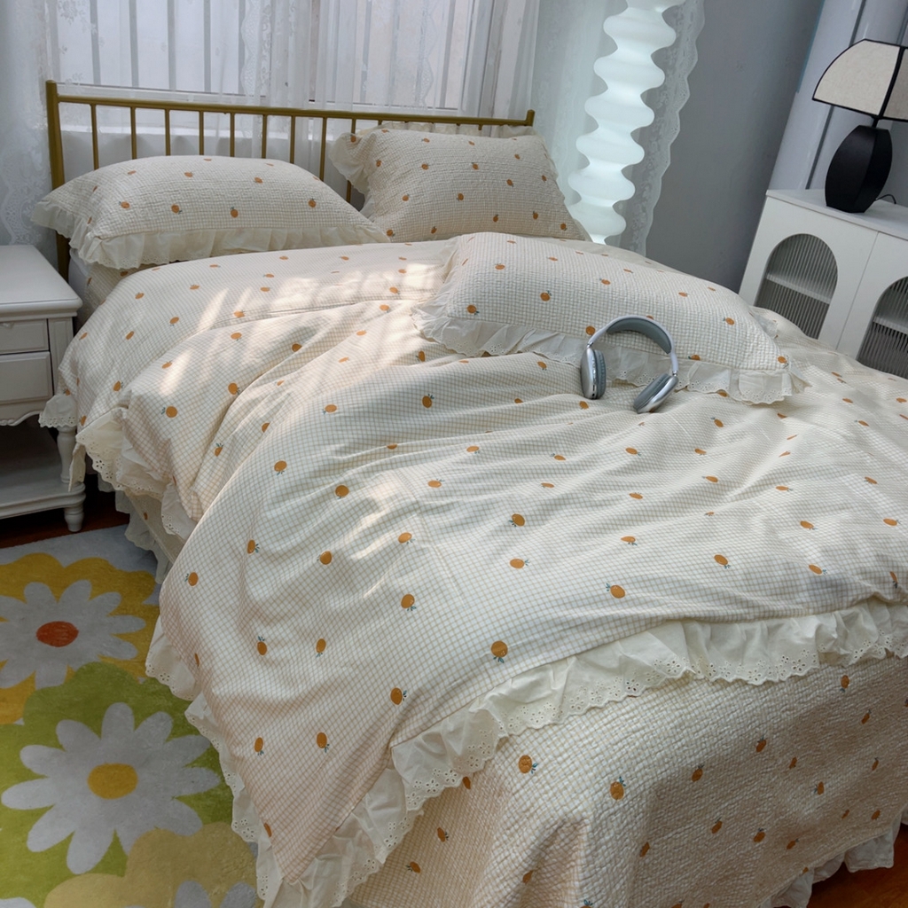 91家纺网 家纺一手货源 找家纺 暖居 2025春夏款高温砂洗棉花床盖三件套被套四件套同款纯棉夏被空调被四季 小甜橘