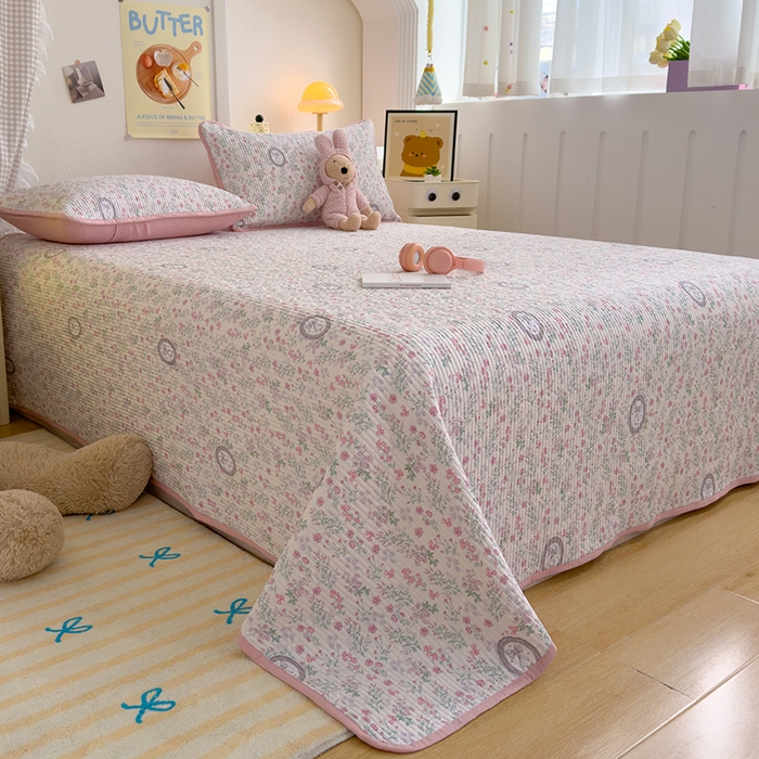 91家纺网 家纺一手货源 找家纺 赫梵茜 2025新款有氧针织双层纱单床盖床盖三件套床盖四件套 岚影