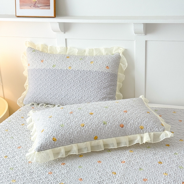 91家纺网 家纺一手货源 找家纺 晨晨家纺 2025新款皱皱纱棉拼色床盖四件套 南瓜派