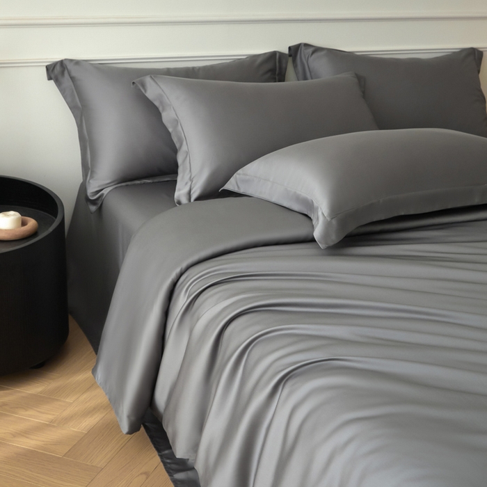 91家纺网 家纺一手货源 找家纺 涵宸2025新款天丝-天丝棉-纯色四件套-场景1 星夜灰