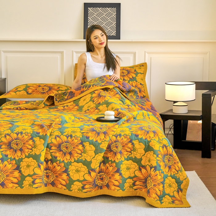 91家纺网 家纺一手货源 找家纺 棠薇家纺 2025新款60S长绒棉纯棉纱布毛巾被 可可花园