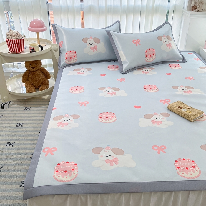 91家纺网 家纺一手货源 找家纺 川悦生活 2025新款600D立体宽边冰丝印花凉席 生日小狗