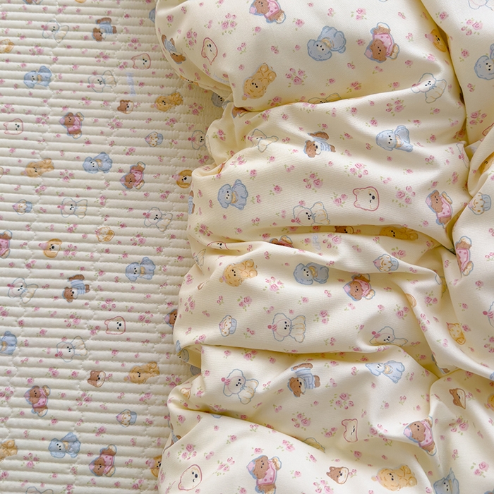 91家纺网 家纺一手货源 找家纺 赫梵茜 2025新款有氧针织双层纱单床盖床盖三件套床盖四件套 软萌萌