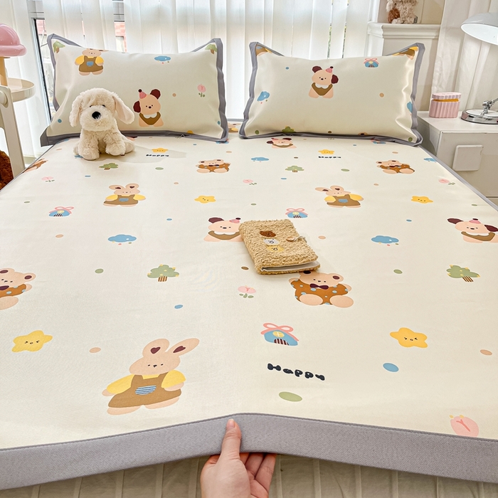 91家纺网 家纺一手货源 找家纺 川悦生活 2025新款600D立体宽边冰丝印花凉席 咔吉