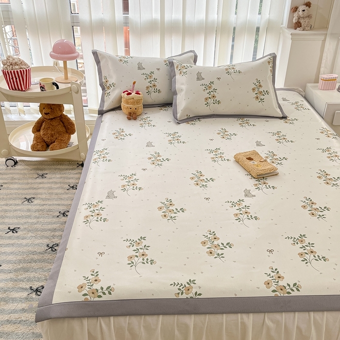 91家纺网 家纺一手货源 找家纺 川悦生活 2025新款600D立体宽边冰丝印花凉席 春日花钿