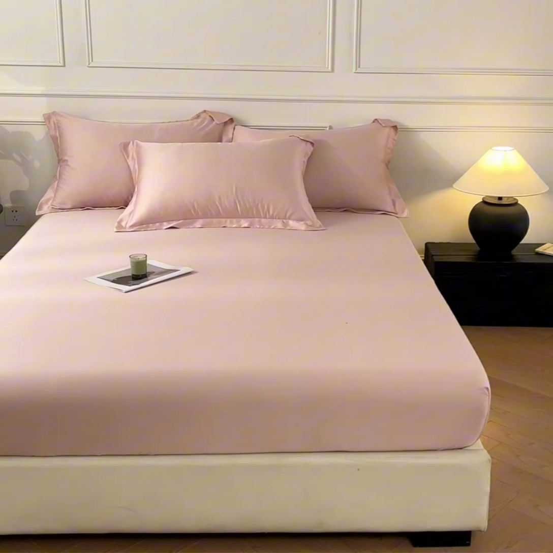 91家纺网 家纺一手货源 找家纺 涵宸2025新款天丝-天丝棉-纯色单床笠-场景1 床笠-玫瑰粉