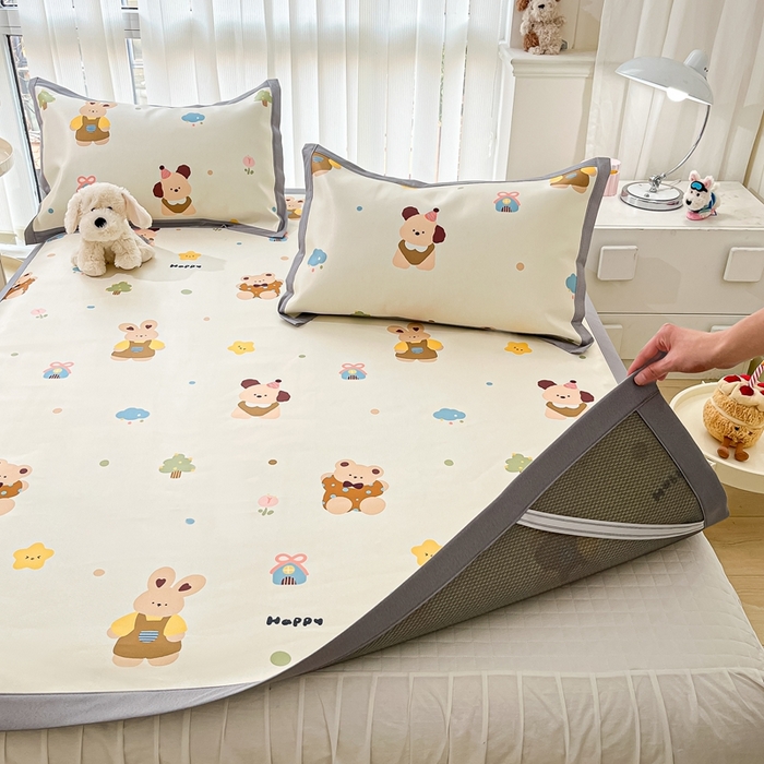 91家纺网 家纺一手货源 找家纺 川悦生活 2025新款600D立体宽边冰丝印花凉席 咔吉