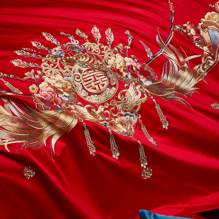 91家纺网 家纺一手货源 找家纺 高大尚 2025新款长绒棉囍嫁系列四件套荣华富贵