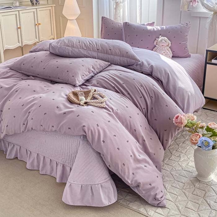 91家纺网 家纺一手货源 找家纺 一比一家纺 2025新款针织双层纱床盖四件套 结羽