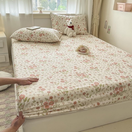 91家纺网 家纺一手货源 找家纺 新印象2025新款直角纯棉老粗布套件 床笠款 老粗布-花梦