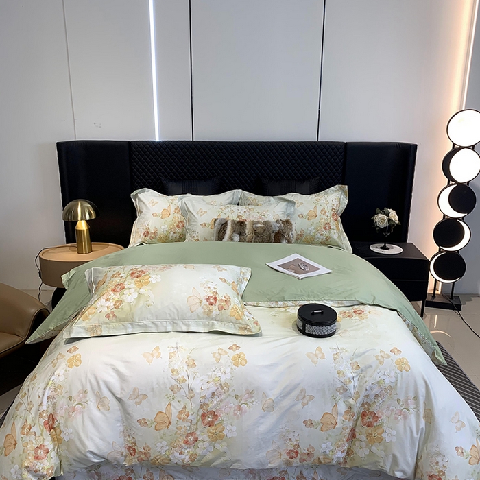 91家纺网 家纺一手货源 找家纺 莱豫家纺 2025新款50支长绒棉数码印花四件套 蝶漫