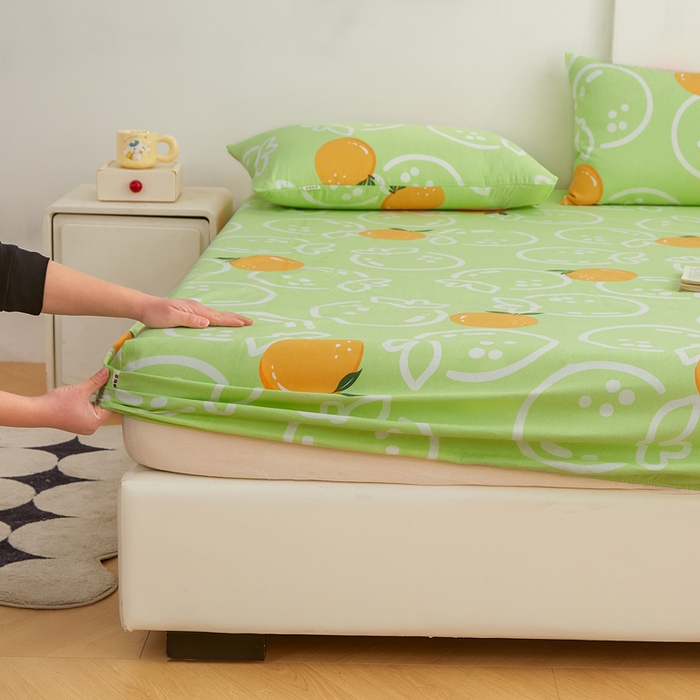 91家纺网 家纺一手货源 找家纺 棉乐町家居 2025新款锦柔老粗布印花床笠 气泡橙