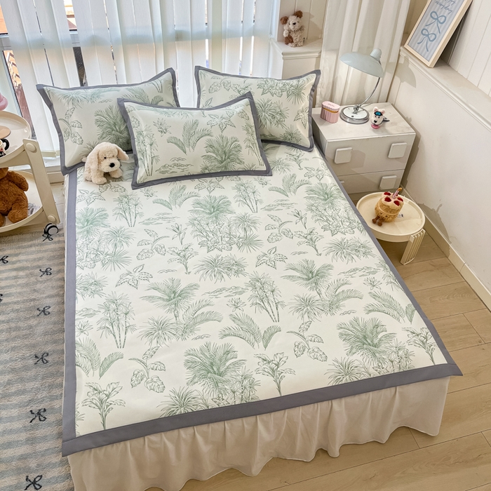 91家纺网 家纺一手货源 找家纺 川悦生活 2025新款600D立体宽边冰丝印花凉席 森林丛野-绿