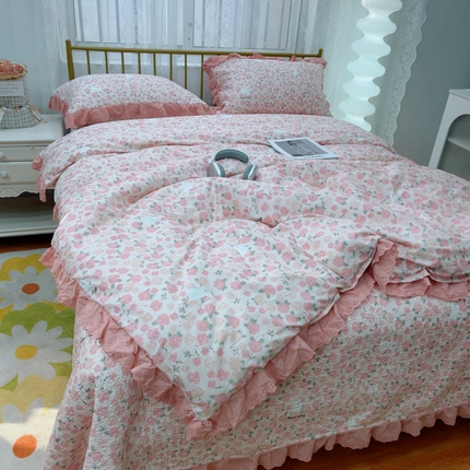 暖居 2025春夏款高温砂洗棉花床盖三件套被套四件套同款纯棉夏被空调被四季 爱情故事