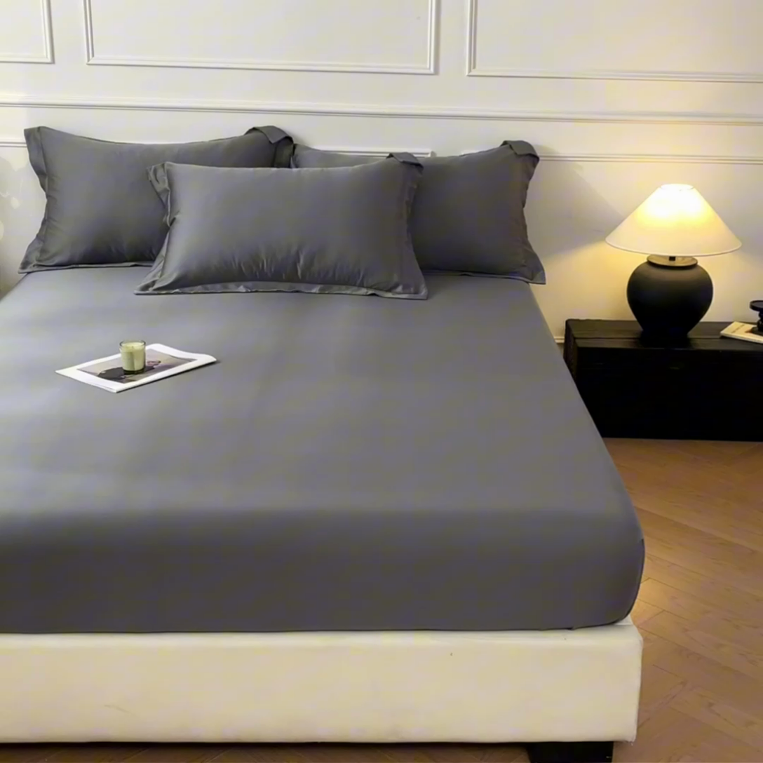 91家纺网 家纺一手货源 找家纺 涵宸2025新款天丝-天丝棉-纯色单床笠-场景1 床笠-星夜灰