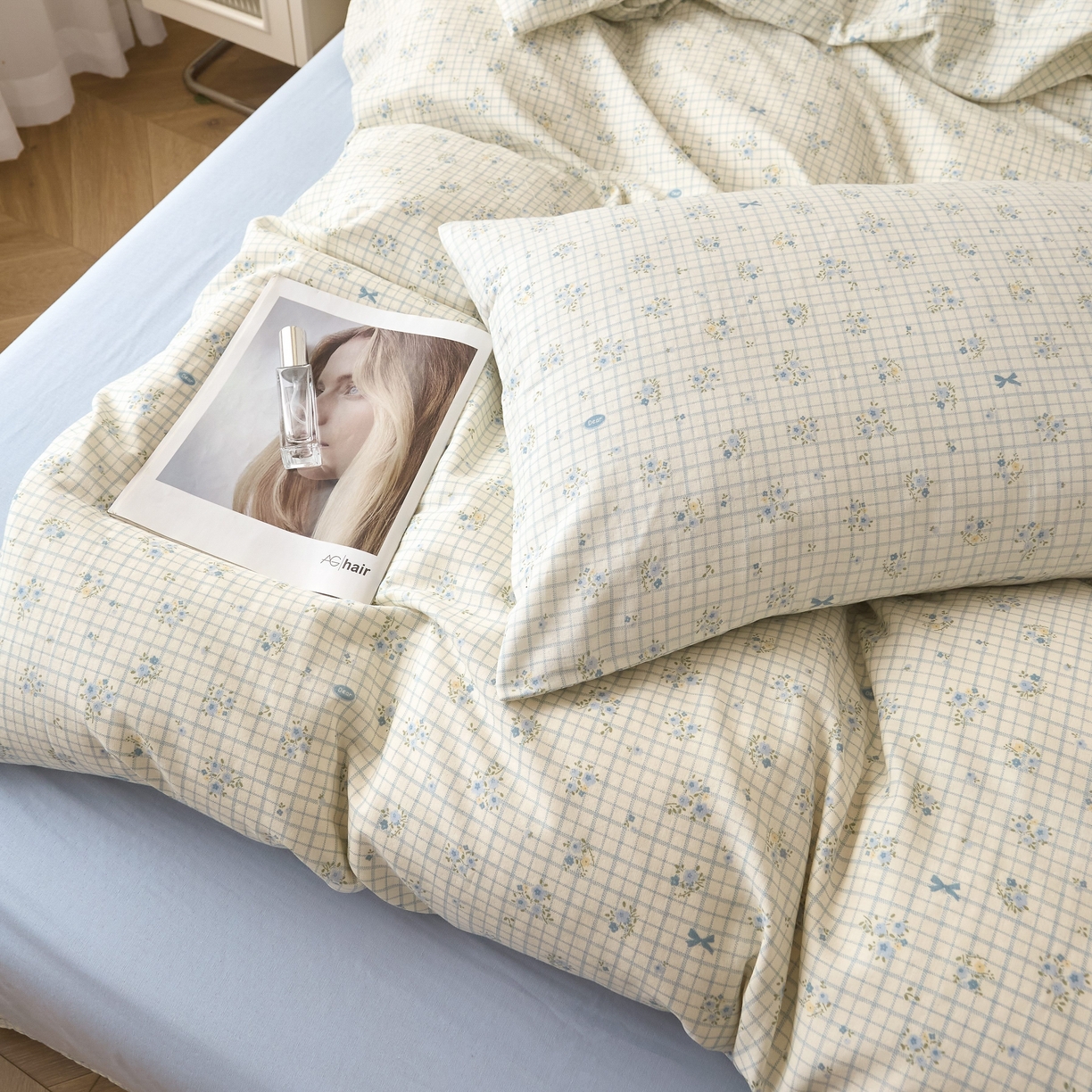 91家纺网 家纺一手货源 找家纺 嘉汀兰家居 2025新款圆角花边款全棉纯棉A类母婴级有氧全棉双层纱亲肤全棉小清新印花四件套 花之恋