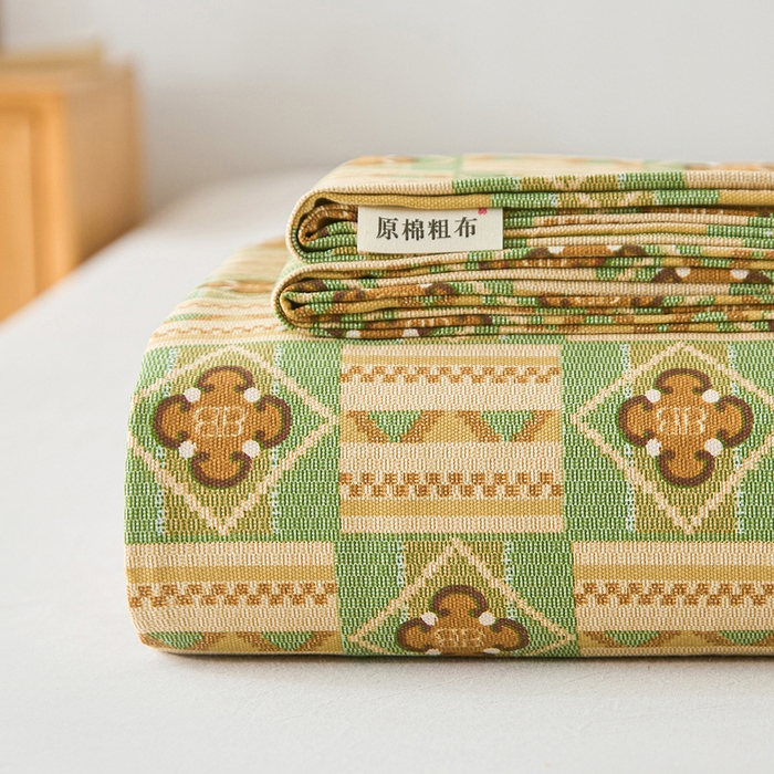 91家纺网 家纺一手货源 找家纺 九亭家纺 2025新款A类全棉老粗布床单 花儿棋盘格