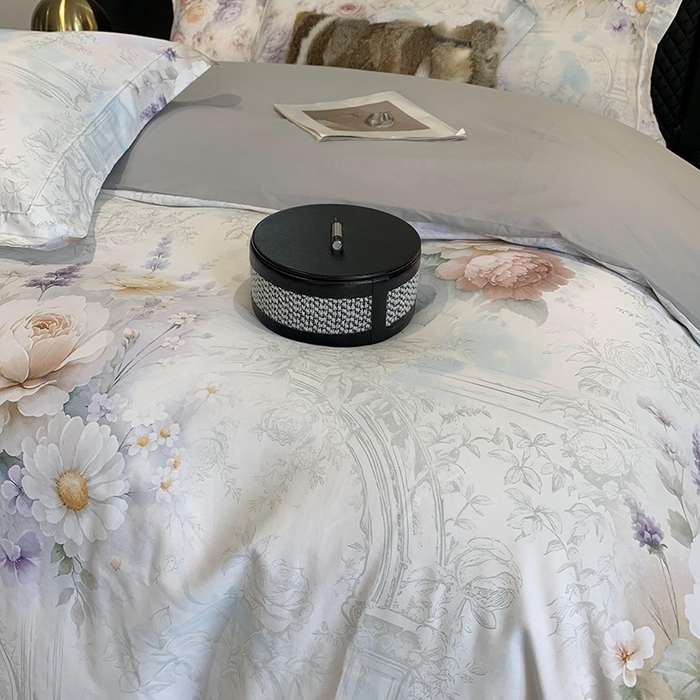 91家纺网 家纺一手货源 找家纺 莱豫家纺 2025新款50支长绒棉数码印花四件套 花胭晚桥