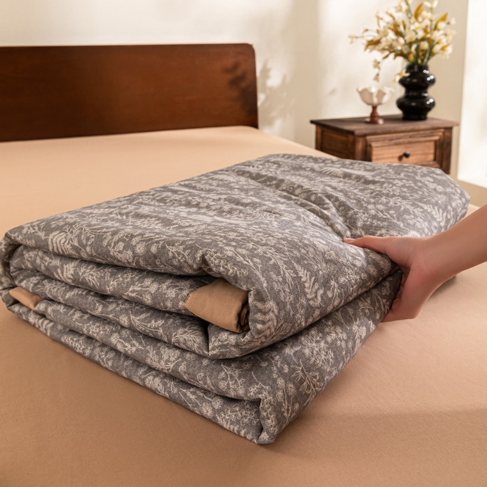 91家纺网 家纺一手货源 找家纺 吾诺 2025 全棉印花单层纱大豆夏被四件套夏凉被空调被子被芯全棉夏被 柔美