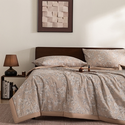 91家纺网 家纺一手货源 找家纺 吾诺 2025 全棉印花单层纱大豆夏被四件套夏凉被空调被子被芯全棉夏被 芬芳