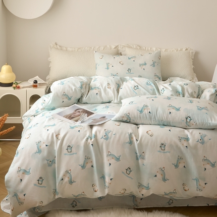 91家纺网 家纺一手货源 找家纺 （总）嘉汀兰家居 2025新款圆角花边款全棉纯棉A类母婴级有氧全棉双层纱亲肤全棉小清新印花四件套