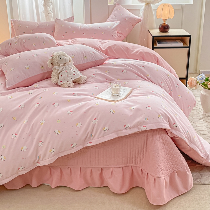 91家纺网 家纺一手货源 找家纺 一比一家纺 2025新款针织双层纱床盖四件套 凯蒂猫