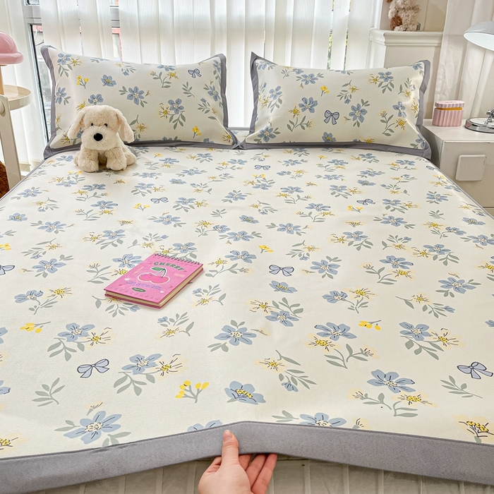 91家纺网 家纺一手货源 找家纺 川悦生活 2025新款600D立体宽边冰丝印花凉席 花月青啬