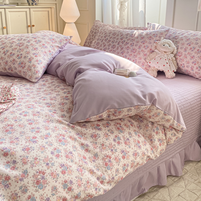 91家纺网 家纺一手货源 找家纺 一比一家纺 2025新款针织双层纱床盖四件套 春天里