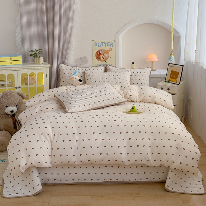 91家纺网 家纺一手货源 找家纺 赫梵茜 2025新款有氧针织双层纱单床盖床盖三件套床盖四件套 甜心