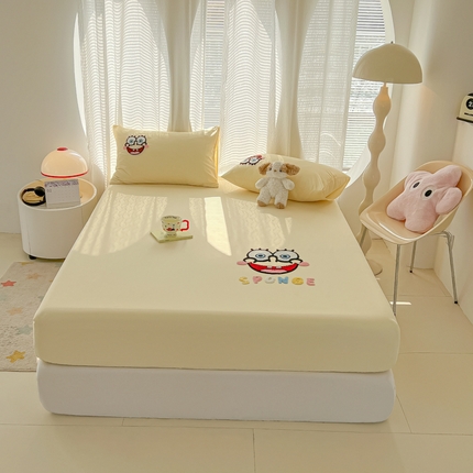 眠帛家居 2025新款A类水洗棉卡通毛巾绣单床笠 海宝