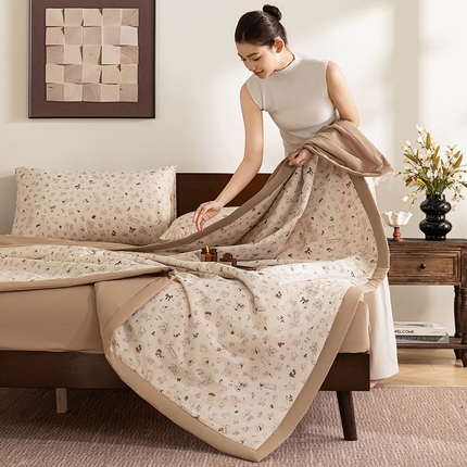 吾诺 2025 全棉印花单层纱大豆夏被四件套夏凉被空调被子被芯全棉夏被 淡雅