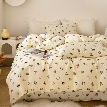 91家纺网 家纺一手货源 找家纺 （总）嘉汀兰家居 2025新款圆角花边款全棉纯棉A类母婴级有氧全棉双层纱亲肤全棉小清新印花四件套