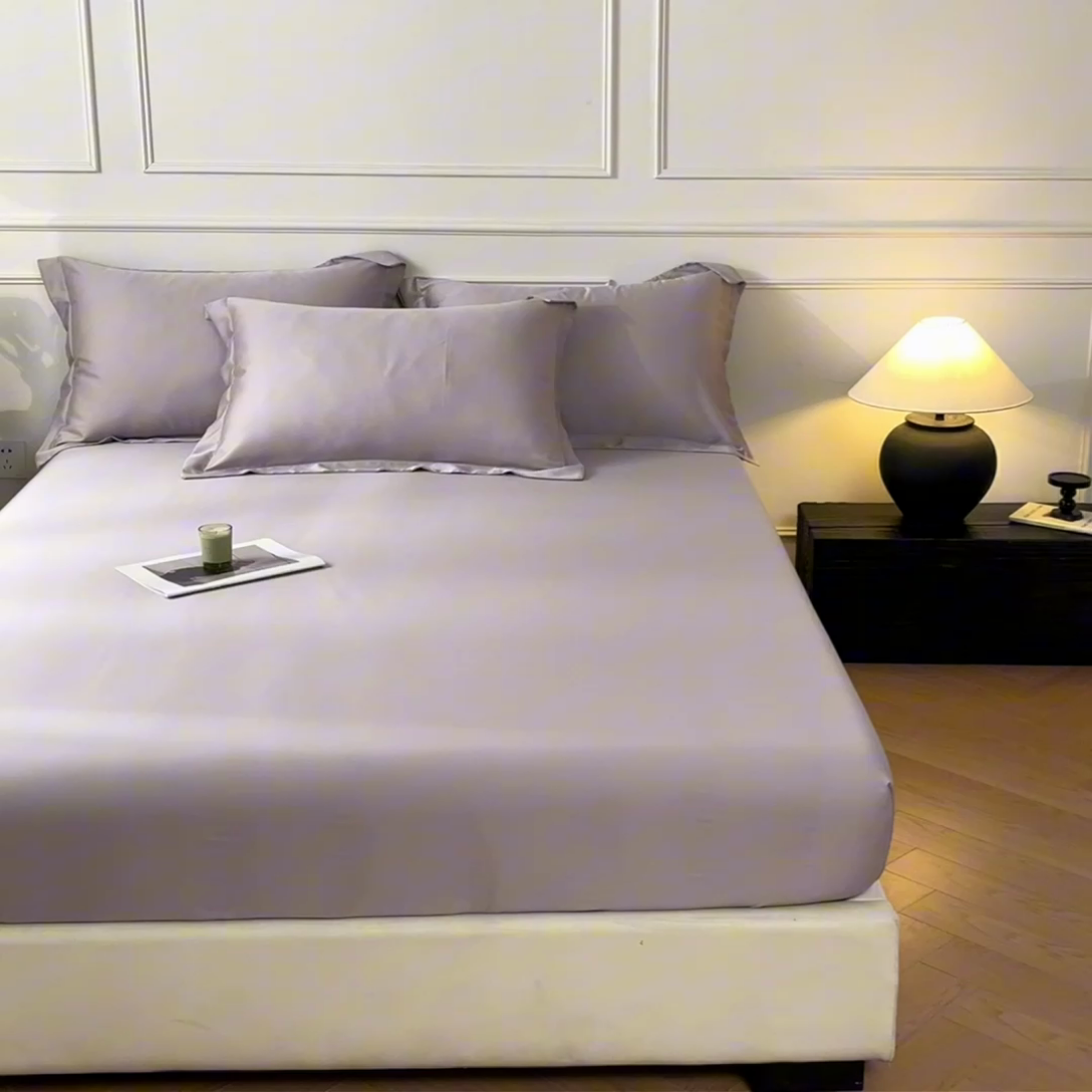 91家纺网 家纺一手货源 找家纺 涵宸2025新款天丝-天丝棉-纯色单床笠-场景1 床笠-紫语