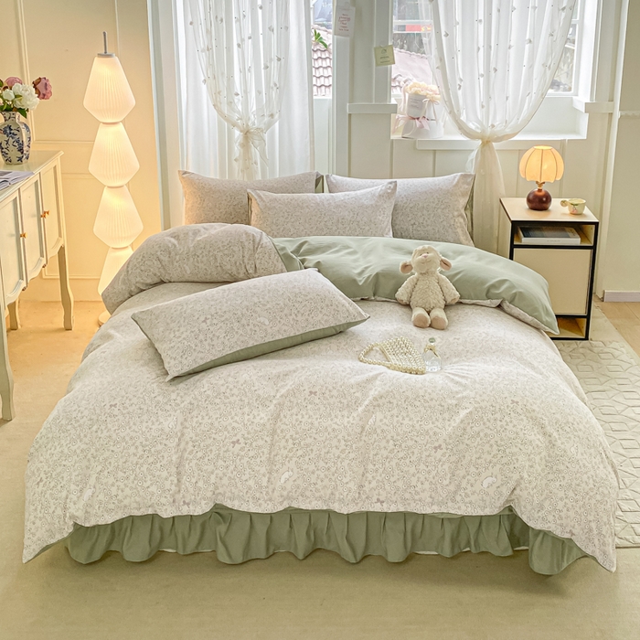 91家纺网 家纺一手货源 找家纺 一比一家纺 2025新款针织双层纱床盖四件套 花与兔