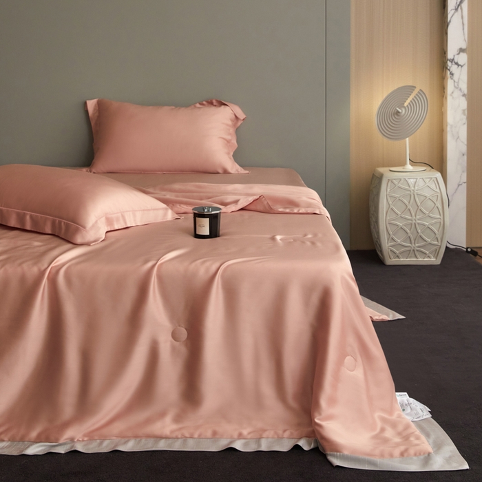 91家纺网 家纺一手货源 找家纺 A+爱家（纪梵茜） 2025新款纯色夏被四件套 豆沙粉