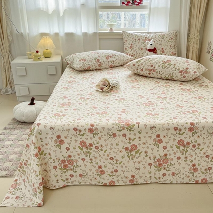 91家纺网 家纺一手货源 找家纺 新印象2025新款直角纯棉老粗布套件 床单款老粗布-花梦