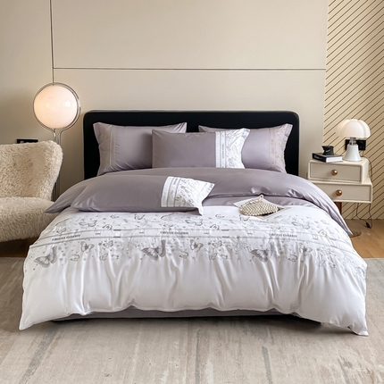 91家纺网 家纺一手货源 找家纺 （总）卡巴伦2025新款全棉刺绣拼接款四件套翩翩起舞