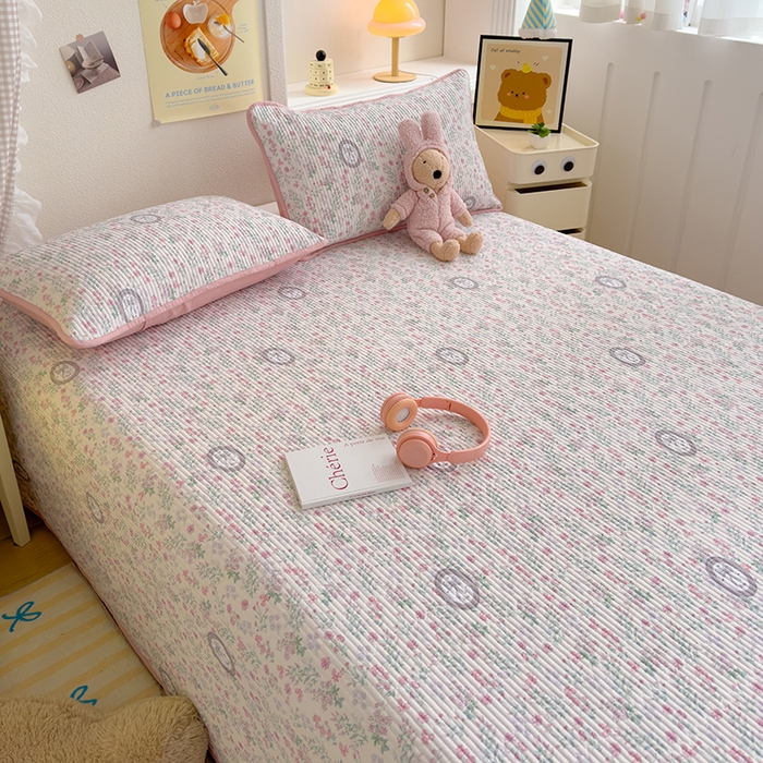 91家纺网 家纺一手货源 找家纺 赫梵茜 2025新款有氧针织双层纱单床盖床盖三件套床盖四件套 岚影