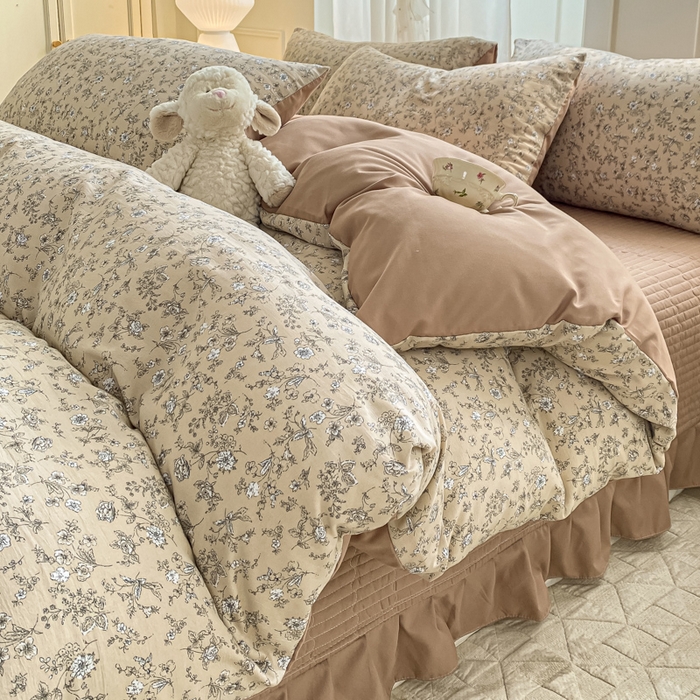 91家纺网 家纺一手货源 找家纺 一比一家纺 2025新款针织双层纱床盖四件套 繁花