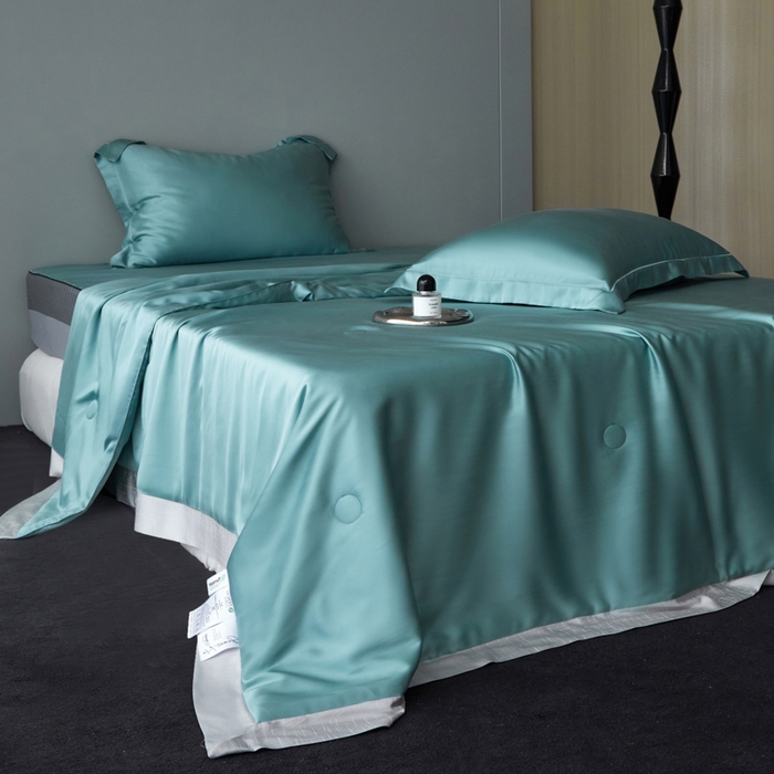 91家纺网 家纺一手货源 找家纺 A+爱家（纪梵茜） 2025新款纯色夏被四件套 冰海蓝